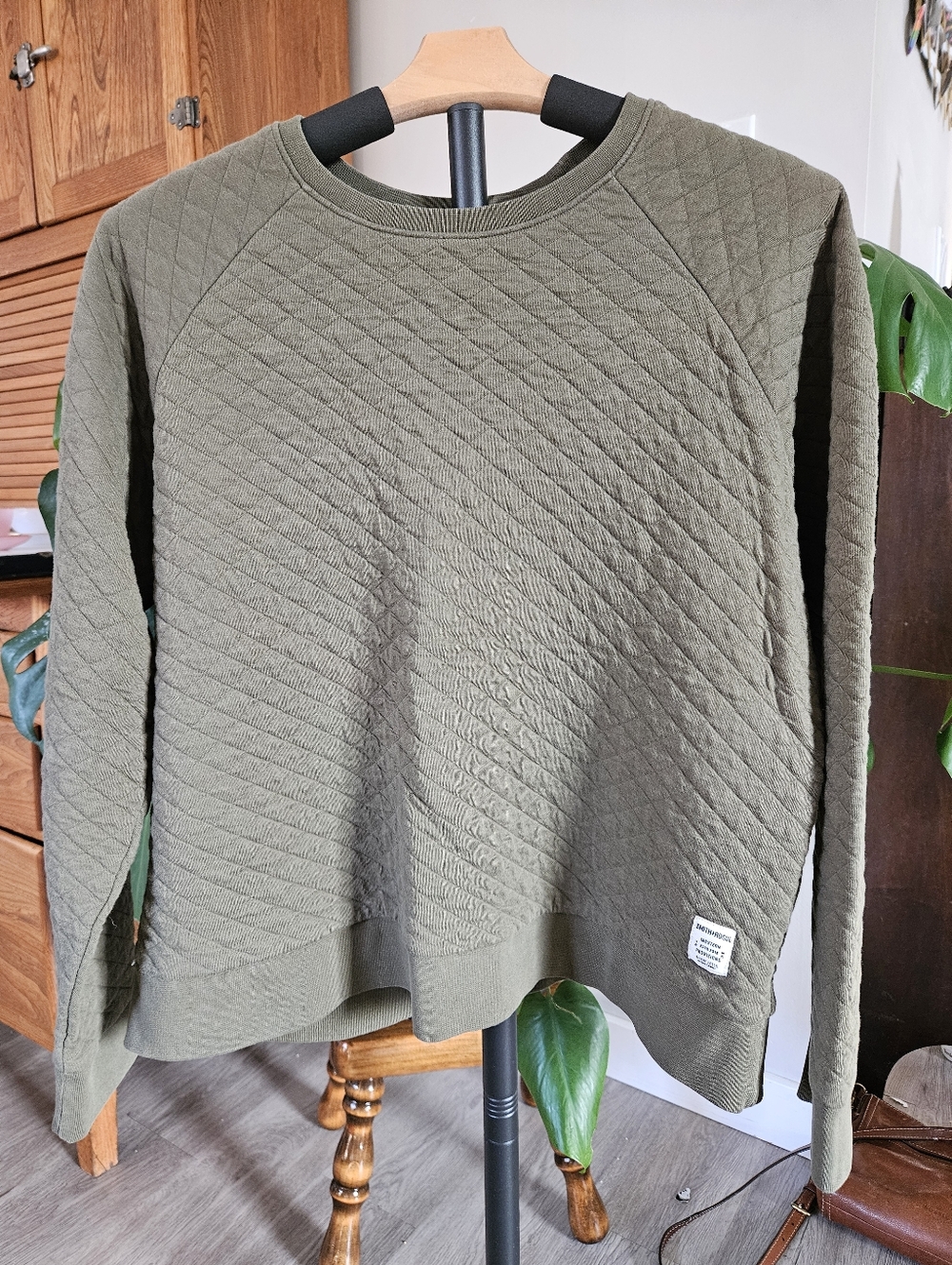 Smith + Rogue Quilted Olive Green Crewneck Sweatshirt